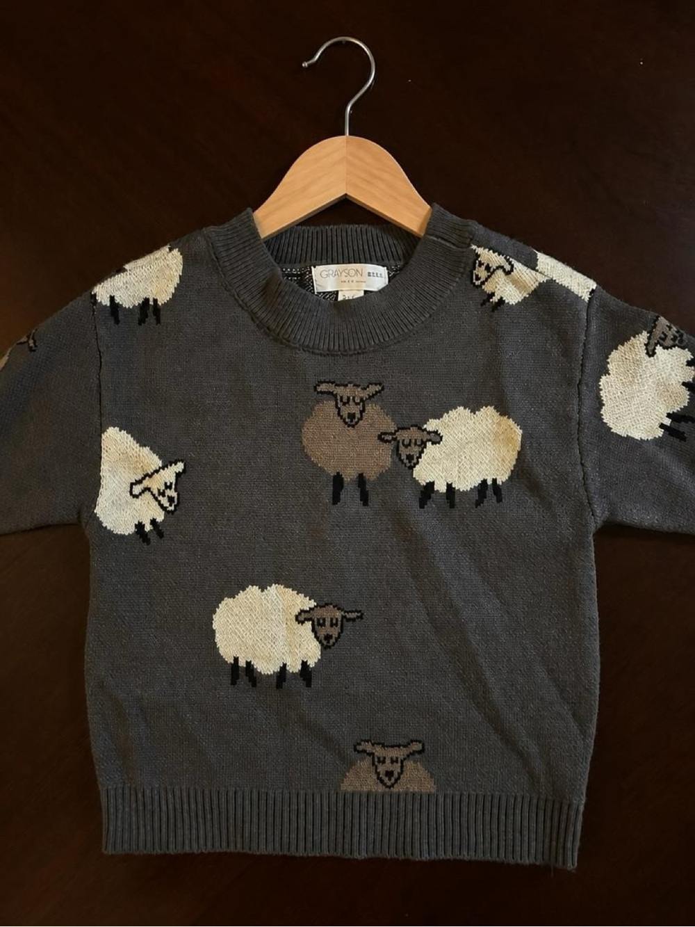 Grayson Mini Baby Sweater 3-6 Months Gray Sheep Lamb Knit Pullover NWT